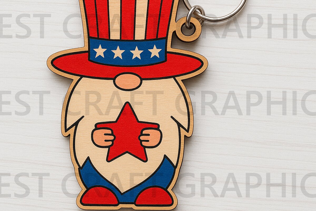 Σετ των 3 Intra απο ξύλο plywood 3mm-4mm πάχος – Patriotic Gnome Keychain Δίασταση  5x5 cm INTRAFABR-122937446