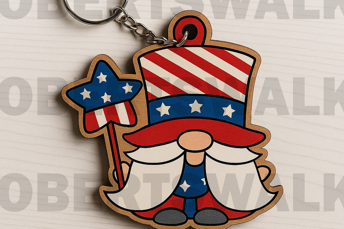 Σετ των 3 Intra απο ξύλο plywood 3mm-4mm πάχος – Patriotic Gnome Star Keychain Δίασταση  5x5 cm INTRAFABR-122600837
