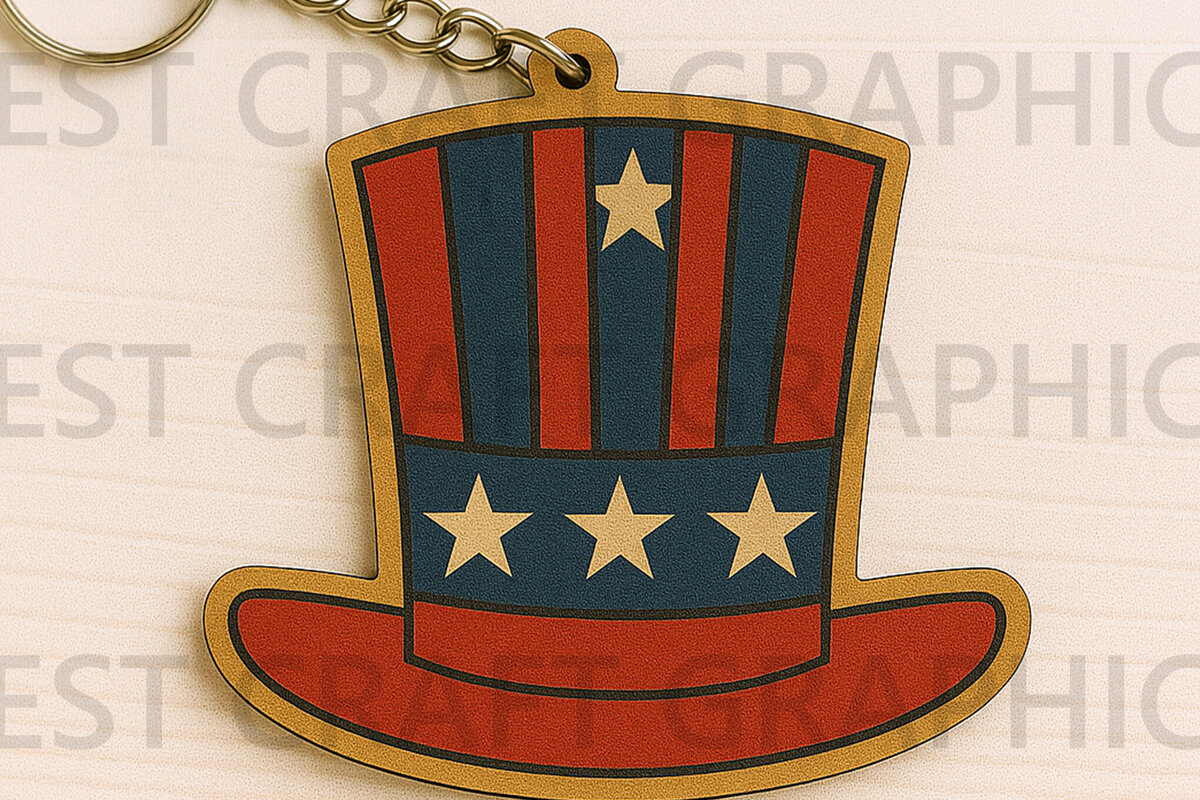 Σετ των 3 Intra απο ξύλο plywood 3mm-4mm πάχος – Μπρελόκ Patriotic Hat Δίασταση  5x5 cm INTRAFABR-122668217