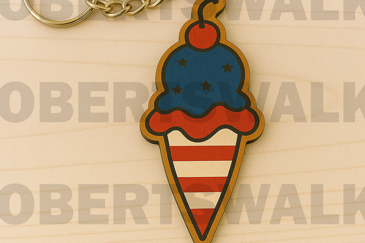 Σετ των 3 Intra απο ξύλο plywood 3mm-4mm πάχος – Μπρελόκ Patriotic Ice Cream Δίασταση  5x5 cm INTRAFABR-122905247