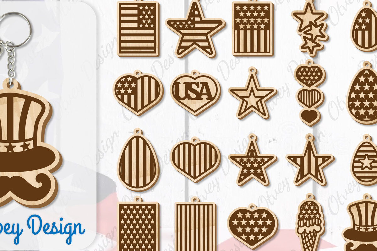 Σετ των 3 Intra απο ξύλο plywood 3mm-4mm πάχος – Patriotic Keychain Lasercut Δίασταση  5x5 cm INTRAFABR-100486396