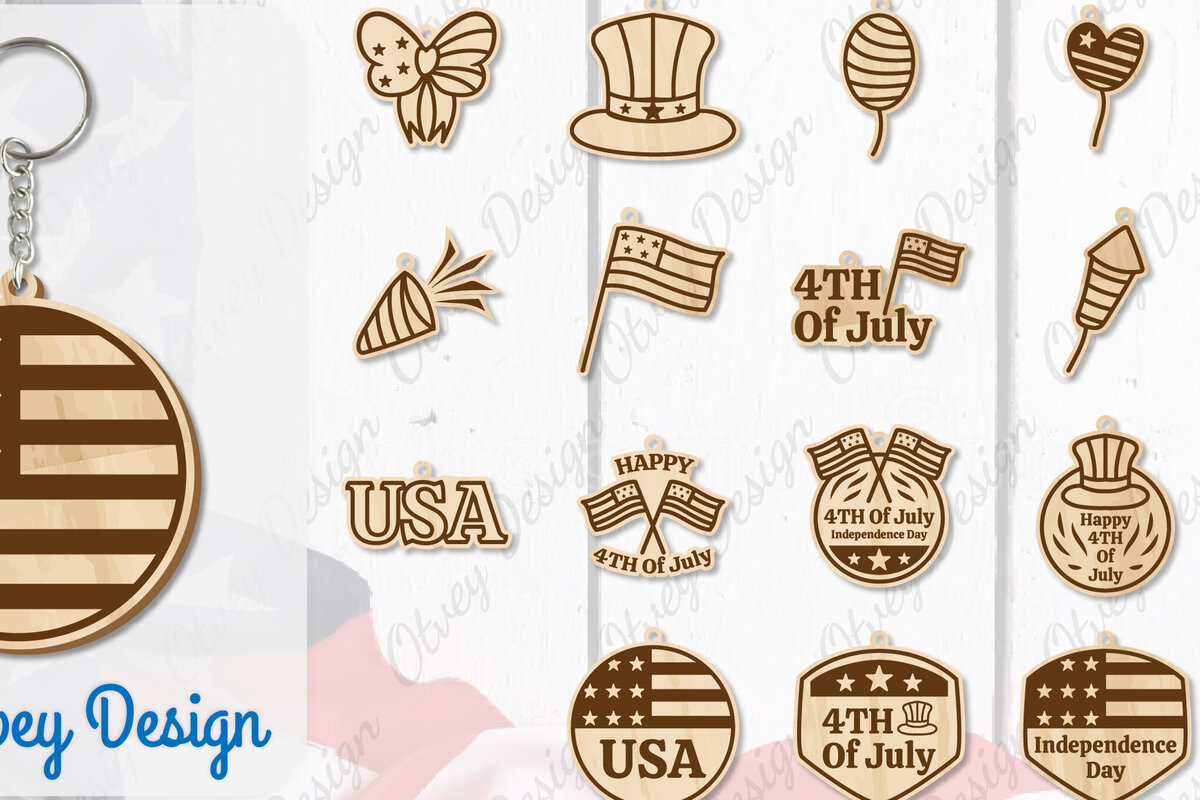 Σετ των 3 Intra απο ξύλο plywood 3mm-4mm πάχος – Patriotic Keychain Lasercut Δίασταση  5x5 cm INTRAFABR-100485966