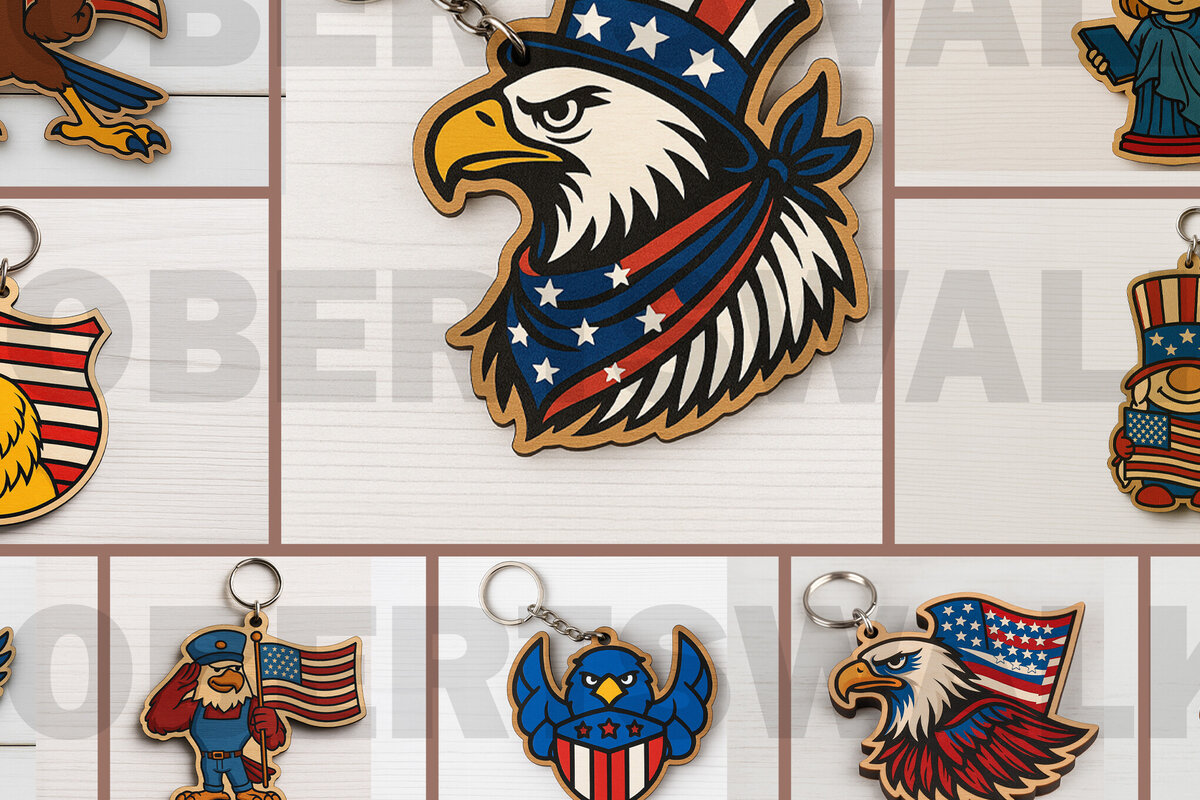 Σετ των 3 Intra απο ξύλο plywood 3mm-4mm πάχος – Πακέτο Patriotic Keychain Δίασταση  5x5 cm INTRAFABR-122266699