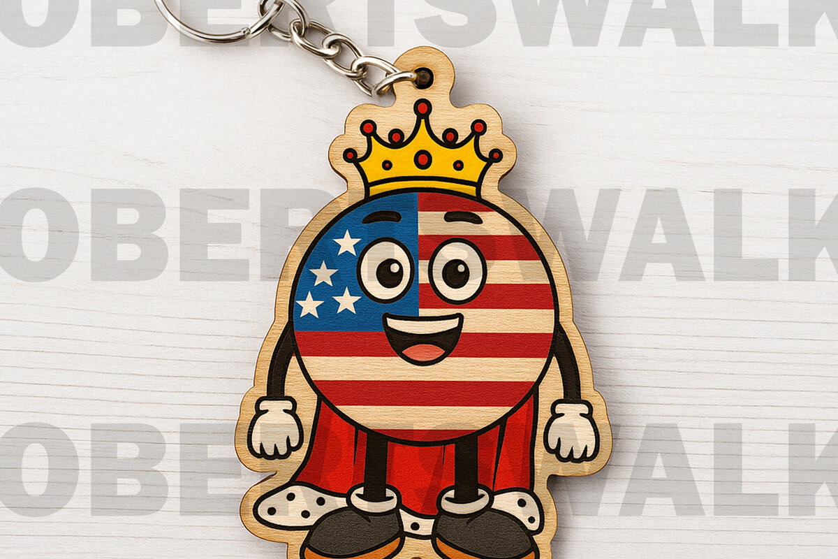 Σετ των 3 Intra απο ξύλο plywood 3mm-4mm πάχος – Μπρελόκ Emoji Patriotic King USA Δίασταση  5x5 cm INTRAFABR-122600968