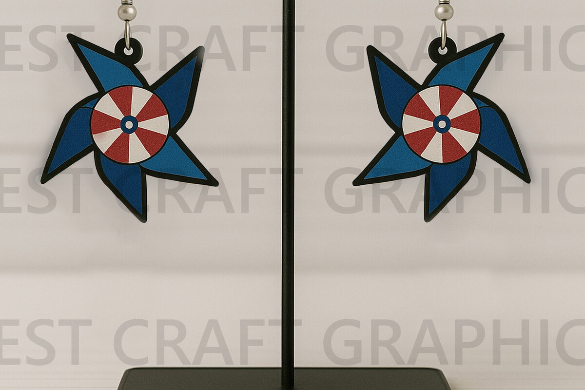 Σετ των 3 Intra απο ξύλο plywood 3mm-4mm πάχος – Patriotic Pinwheel Earrings Δίασταση  5x5 cm INTRAFABR-122737862