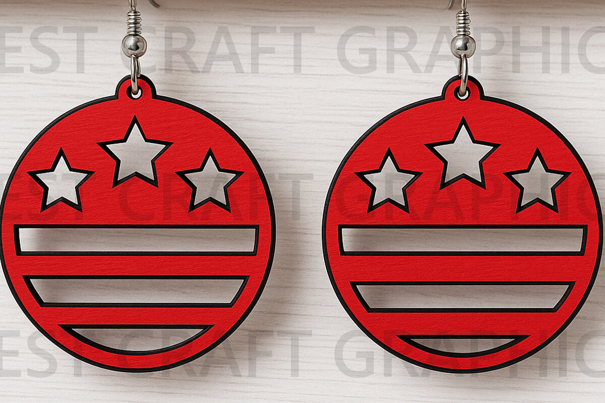 Σετ των 3 Intra απο ξύλο plywood 3mm-4mm πάχος – Patriotic Round Star Earrings USA Δίασταση  5x5 cm INTRAFABR-122655723