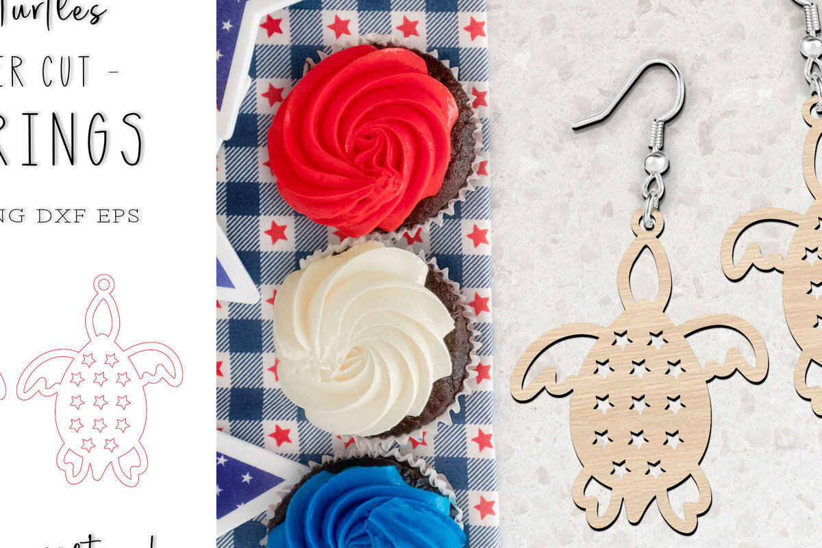 Σετ των 3 Intra απο ξύλο plywood 3mm-4mm πάχος – Πατριωτικά σκουλαρίκια θαλάσσιας χελώνας Δίασταση  5x5 cm INTRAFABR-119892316