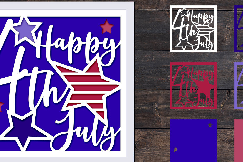 Σετ των 2 Intra απο ξύλο plywood 3mm-4mm πάχος – Patriotic Shadow Box, 4 Ιουλίου Layered Δίασταση  20x20 cm INTRAFABR-72975508