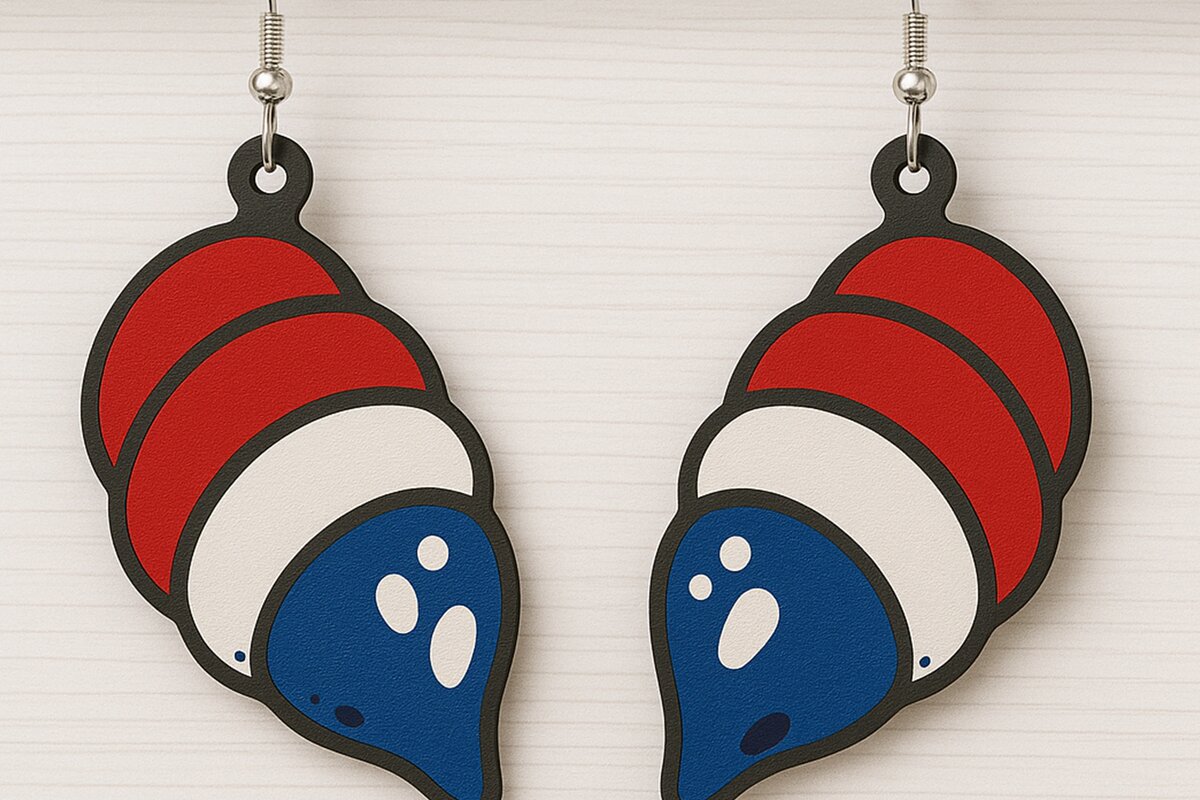 Σετ των 2 Intra απο ξύλο plywood 3mm-4mm πάχος – Patriotic Shell Earrings Δίασταση  5x5 cm INTRAFABR-123080636