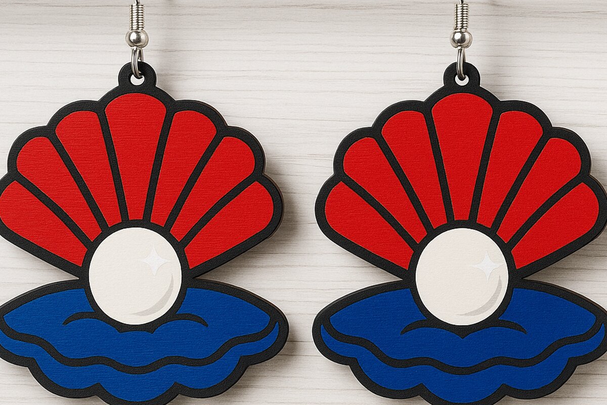 Σετ των 2 Intra απο ξύλο plywood 3mm-4mm πάχος – Patriotic Shell Pearl Earrings Δίασταση  5x5 cm INTRAFABR-123011828