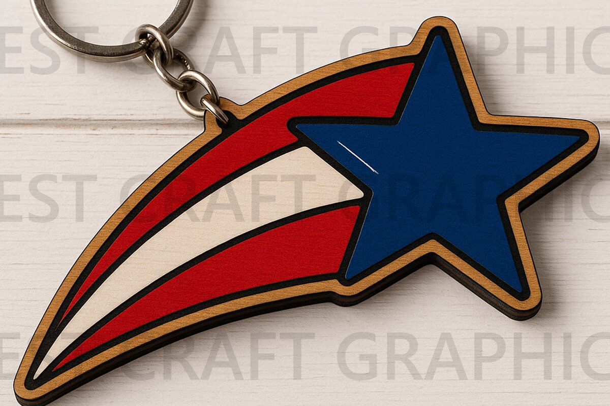 Σετ των 3 Intra απο ξύλο plywood 3mm-4mm πάχος – Patriotic Shooting Star Keychain Δίασταση  5x5 cm INTRAFABR-122937435