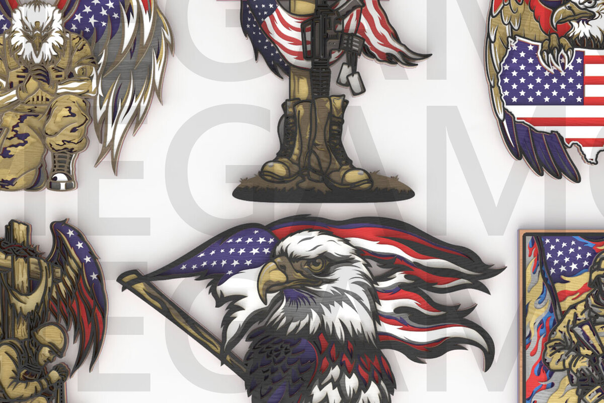 Σετ των 2 Intra απο ξύλο plywood 3mm-4mm πάχος – Patriotic Soldier Layered Bundle Δίασταση  20x20 cm INTRAFABR-123357321