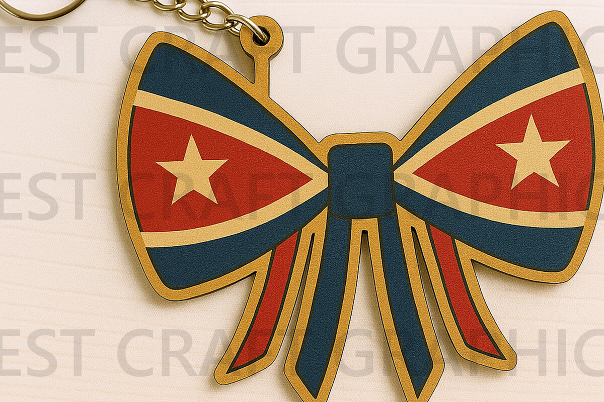 Σετ των 3 Intra απο ξύλο plywood 3mm-4mm πάχος – Μπρελόκ Patriotic Star Bow Δίασταση  5x5 cm INTRAFABR-122668160