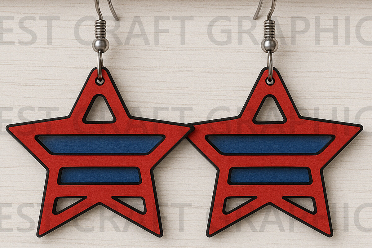 Σετ των 3 Intra απο ξύλο plywood 3mm-4mm πάχος – Patriotic Star Earrings Δίασταση  5x5 cm INTRAFABR-122654828