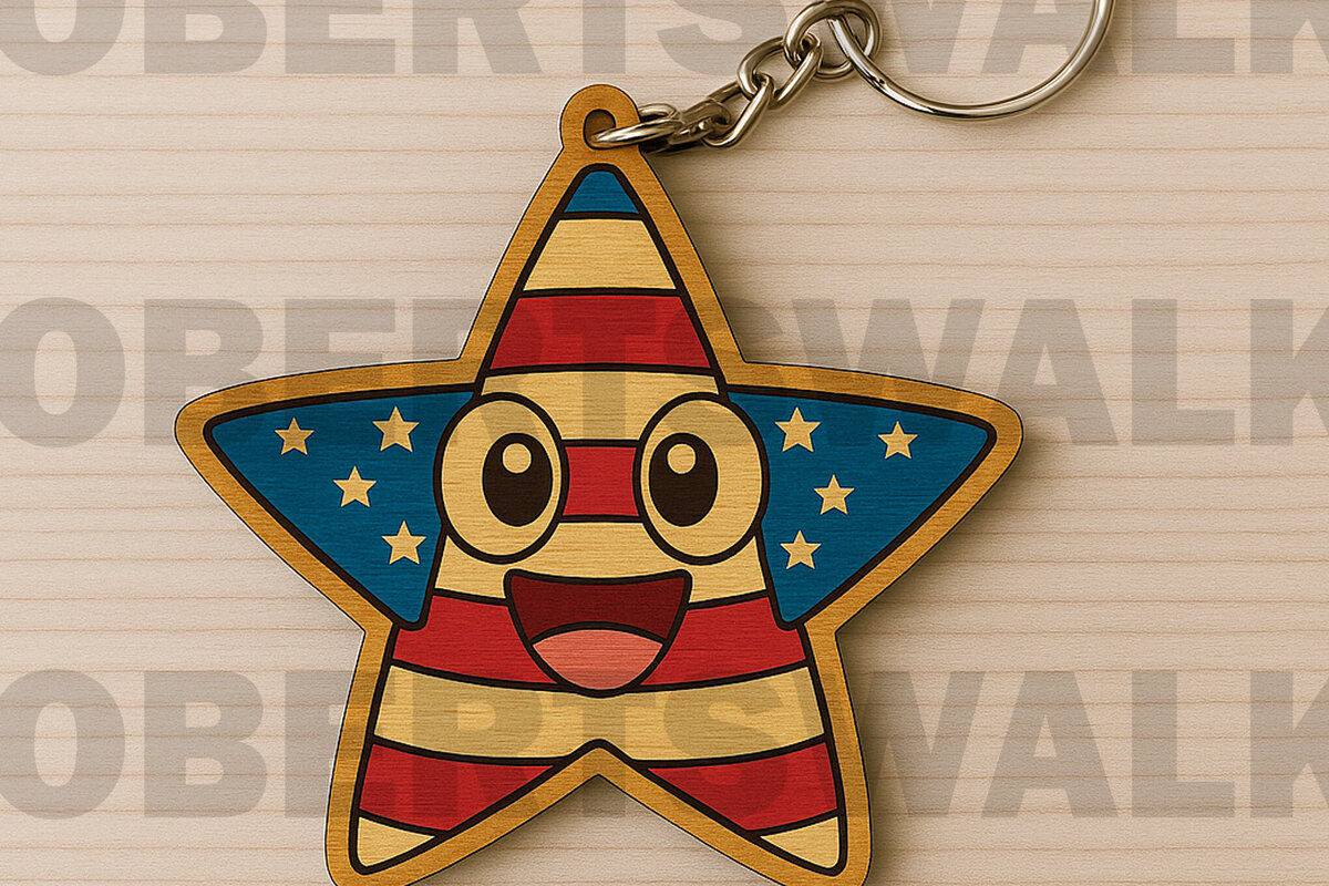 Σετ των 3 Intra απο ξύλο plywood 3mm-4mm πάχος – Μπρελόκ Patriotic Star USA Δίασταση  5x5 cm INTRAFABR-122602455