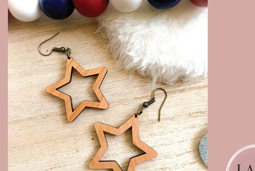 Σετ των 3 Intra απο ξύλο plywood 3mm-4mm πάχος – Σκουλαρίκια λέιζερ Patriotic Star Δίασταση  5x5 cm INTRAFABR-74152050