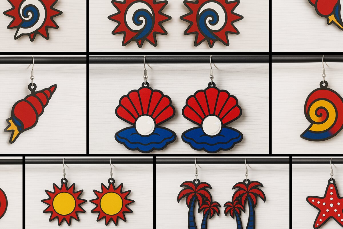 Σετ των 2 Intra απο ξύλο plywood 3mm-4mm πάχος – Πακέτο Patriotic Summer Earrings Δίασταση  5x5 cm INTRAFABR-123011770