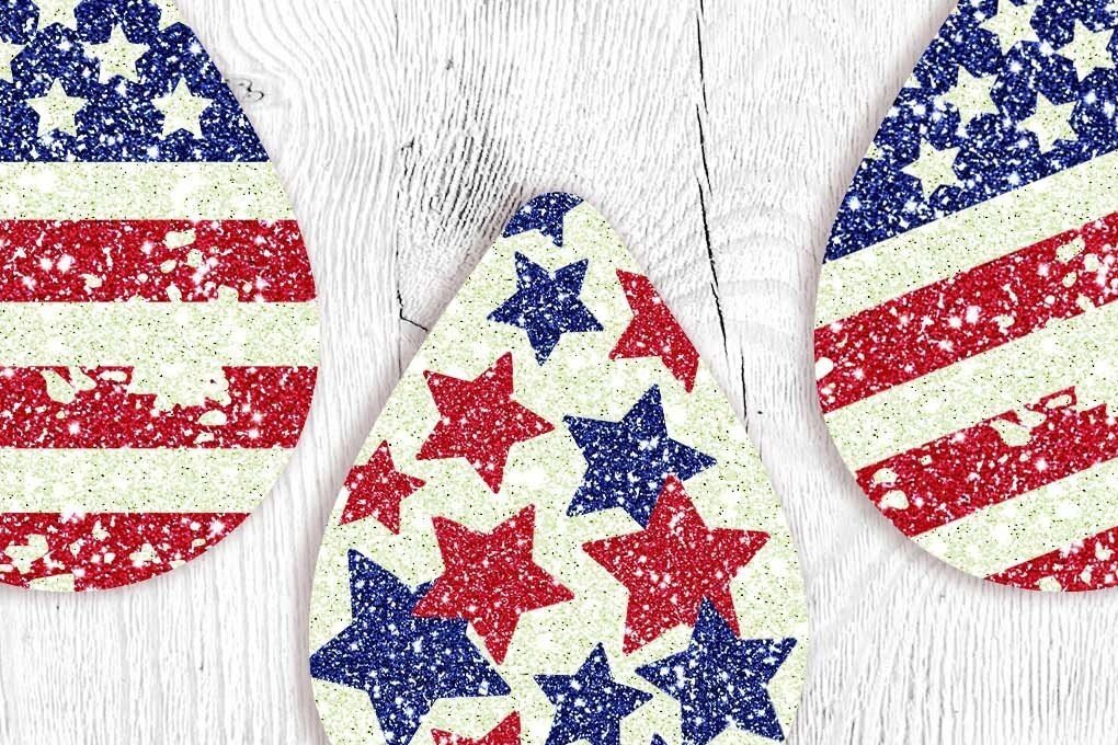 Σετ των 3 Intra απο ξύλο plywood 3mm-4mm πάχος – Patriotic Teardrop Earring Sublimation Δίασταση  5x5 cm INTRAFABR-31113103