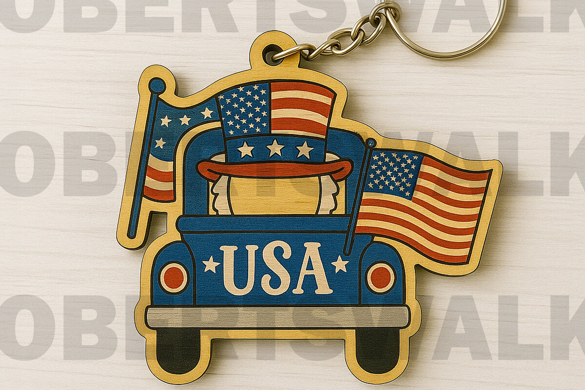 Σετ των 3 Intra απο ξύλο plywood 3mm-4mm πάχος – Patriotic Truck Keychain Δίασταση  5x5 cm INTRAFABR-122669877