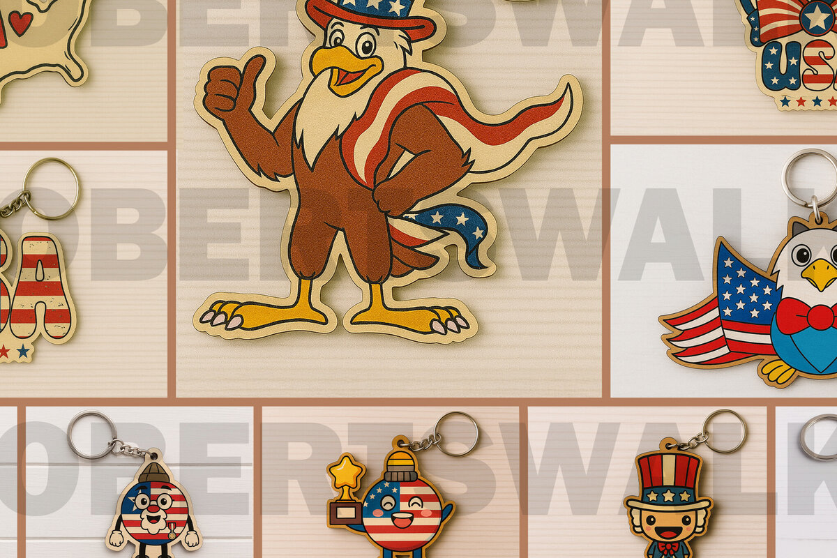 Σετ των 3 Intra απο ξύλο plywood 3mm-4mm πάχος – Πακέτο μπρελόκ Patriotic USA Δίασταση  5x5 cm INTRAFABR-122669967