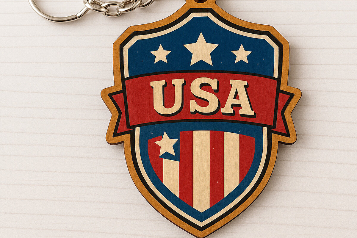 Σετ των 3 Intra απο ξύλο plywood 3mm-4mm πάχος – Μπρελόκ Patriotic USA Shield Δίασταση  5x5 cm INTRAFABR-122736835