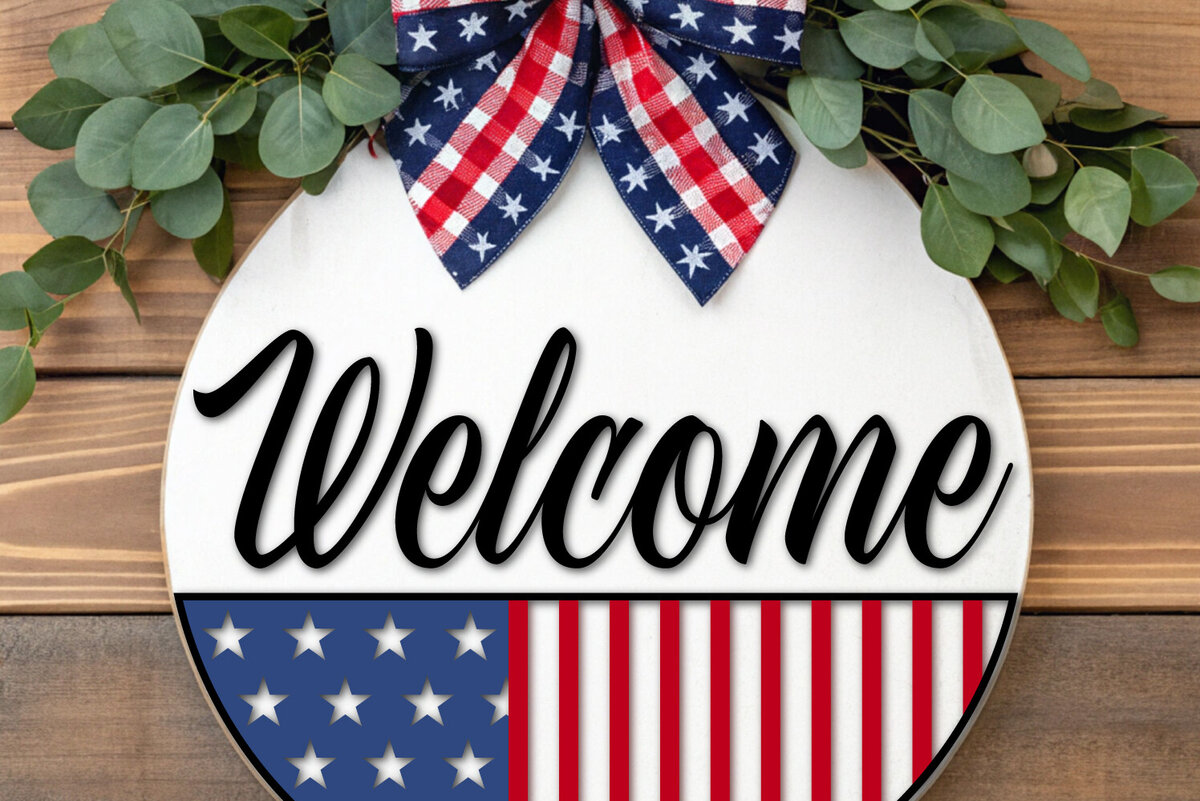 Intra απο ξύλο plywood 3mm-4mm πάχος – Patriotic Welcome Door Design Δίασταση  40x30 cm INTRAFABR-118424982