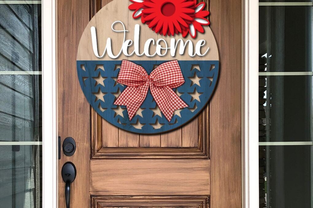 Intra απο ξύλο plywood 3mm-4mm πάχος – Patriotic Welcome Sign Cut Laser Δίασταση  40x30 cm INTRAFABR-101854824