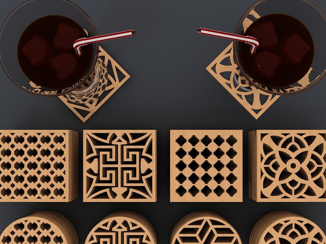 Σετ των 2 Intra απο ξύλο plywood 3mm-4mm πάχος – Σετ σουβέρ μοτίβων / Αρχεία κοπής με λέιζερ Δίασταση  20x20 cm INTRAFABR-40251091