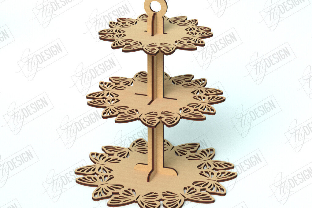 Σετ των 2 Intra απο ξύλο plywood 3mm-4mm πάχος – Δίσκος με μοτίβο σε επίπεδα | Στρογγυλό σταντ | CNC Δίασταση  20x20 cm INTRAFABR-118471757