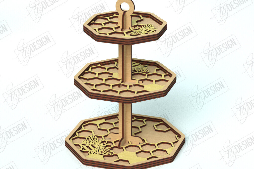 Σετ των 2 Intra απο ξύλο plywood 3mm-4mm πάχος – Δίσκος με μοτίβο σε επίπεδα | Στρογγυλό σταντ | CNC Δίασταση  20x20 cm INTRAFABR-118207310