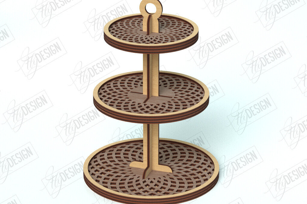 Σετ των 2 Intra απο ξύλο plywood 3mm-4mm πάχος – Δίσκος με μοτίβο σε επίπεδα | Στρογγυλό σταντ | CNC Δίασταση  20x20 cm INTRAFABR-118207314