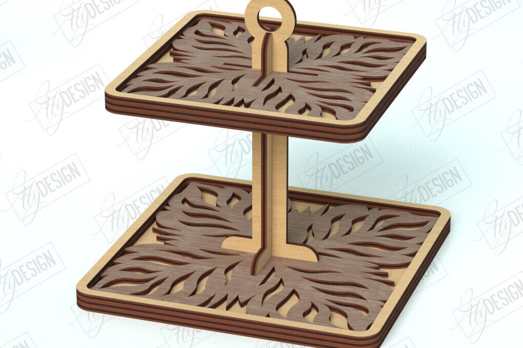 Σετ των 2 Intra απο ξύλο plywood 3mm-4mm πάχος – Δίσκος με μοτίβο σε επίπεδα | Στρογγυλό σταντ | CNC Δίασταση  20x20 cm INTRAFABR-118207324