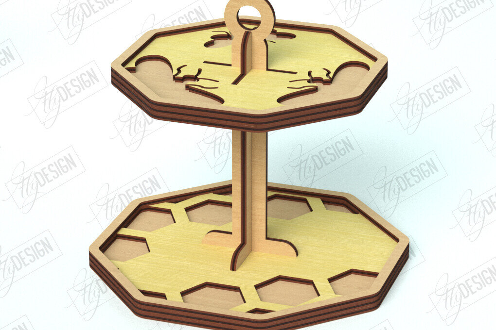 Σετ των 2 Intra απο ξύλο plywood 3mm-4mm πάχος – Δίσκος με μοτίβο σε επίπεδα | Στρογγυλό σταντ | CNC Δίασταση  20x20 cm INTRAFABR-118207337