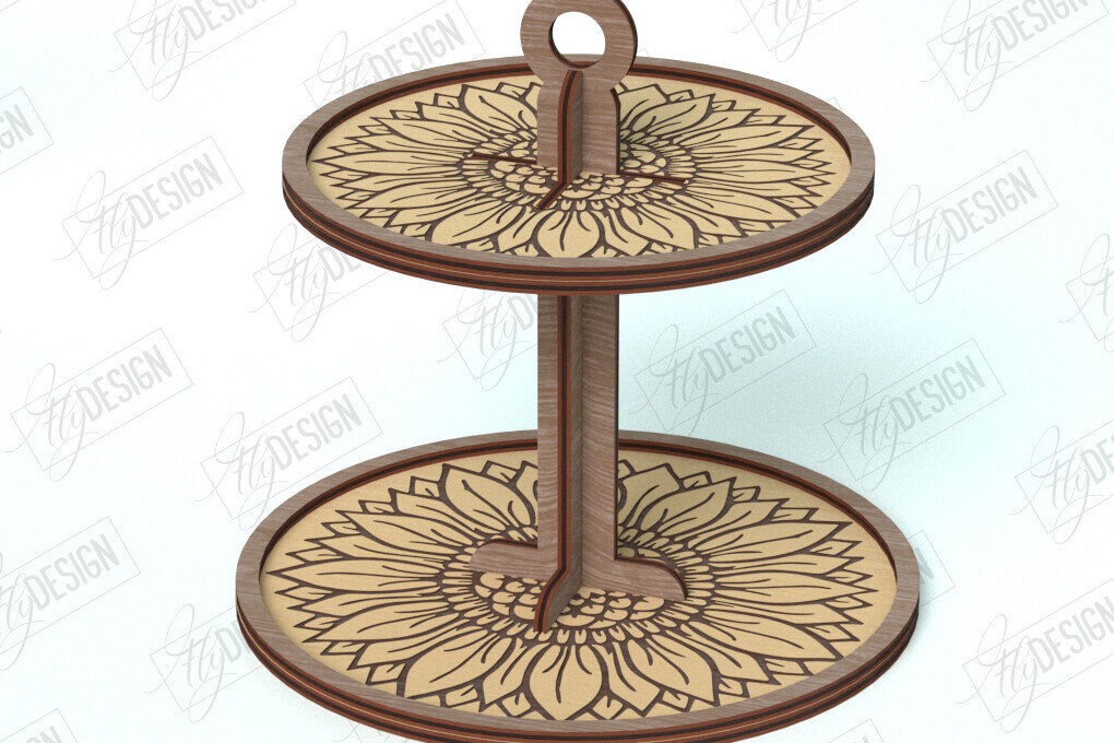 Σετ των 2 Intra απο ξύλο plywood 3mm-4mm πάχος – Δίσκος με μοτίβο σε επίπεδα | Στρογγυλό σταντ | CNC Δίασταση  20x20 cm INTRAFABR-118471739