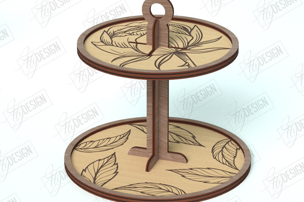 Σετ των 2 Intra απο ξύλο plywood 3mm-4mm πάχος – Δίσκος με μοτίβο σε επίπεδα | Στρογγυλό σταντ | CNC Δίασταση  20x20 cm INTRAFABR-118471741