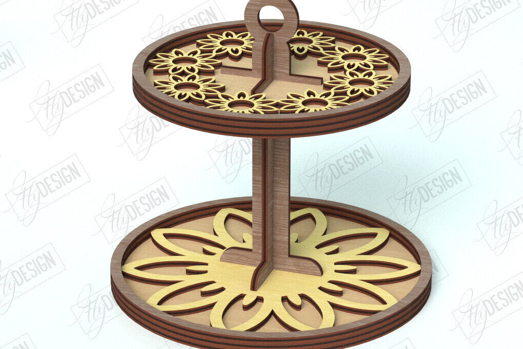 Σετ των 2 Intra απο ξύλο plywood 3mm-4mm πάχος – Δίσκος με μοτίβο σε επίπεδα | Στρογγυλό σταντ | CNC Δίασταση  20x20 cm INTRAFABR-118471743