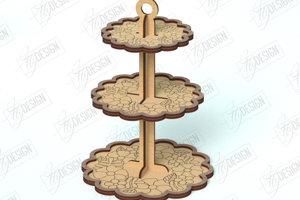 Σετ των 2 Intra απο ξύλο plywood 3mm-4mm πάχος – Δίσκος με μοτίβο σε επίπεδα | Στρογγυλό σταντ | CNC Δίασταση  20x20 cm INTRAFABR-118471754