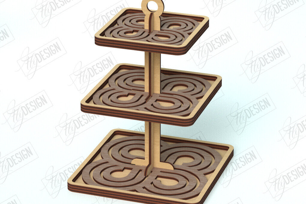 Σετ των 2 Intra απο ξύλο plywood 3mm-4mm πάχος – Δίσκος με μοτίβο σε επίπεδα | Στρογγυλό σταντ | CNC Δίασταση  20x20 cm INTRAFABR-118207308