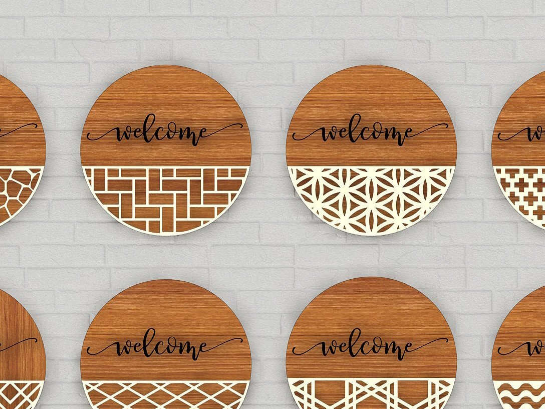 Σετ των 2 Intra απο ξύλο plywood 3mm-4mm πάχος – Κρεμάστρα πόρτας με σχέδια - στρογγυλή κρεμάστρα Δίασταση  20x20 cm INTRAFABR-39970259