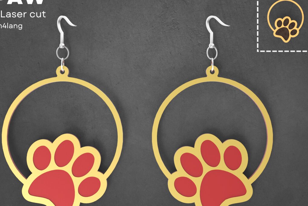 Σετ των 3 Intra απο ξύλο plywood 3mm-4mm πάχος – Paw Dog Circular, Σκουλαρίκια | Δίασταση  5x5 cm INTRAFABR-93878162