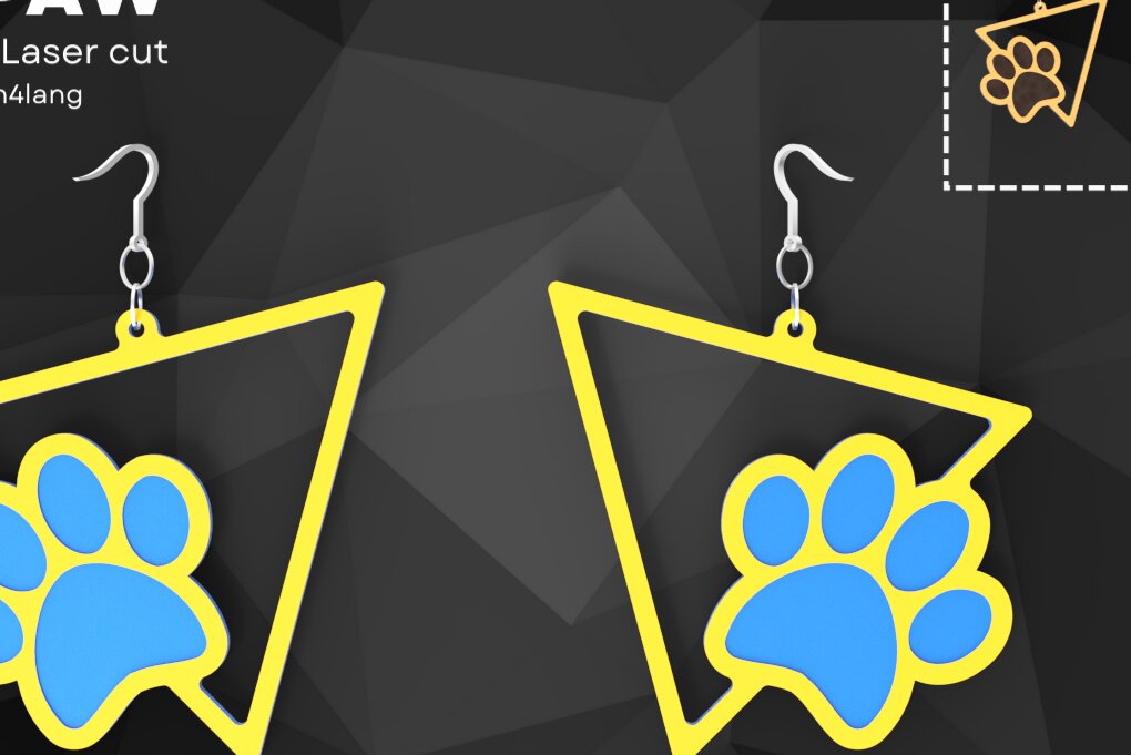 Σετ των 3 Intra απο ξύλο plywood 3mm-4mm πάχος – Τρίγωνο Paw Dog, Σκουλαρίκια | Δίασταση  5x5 cm INTRAFABR-93927964