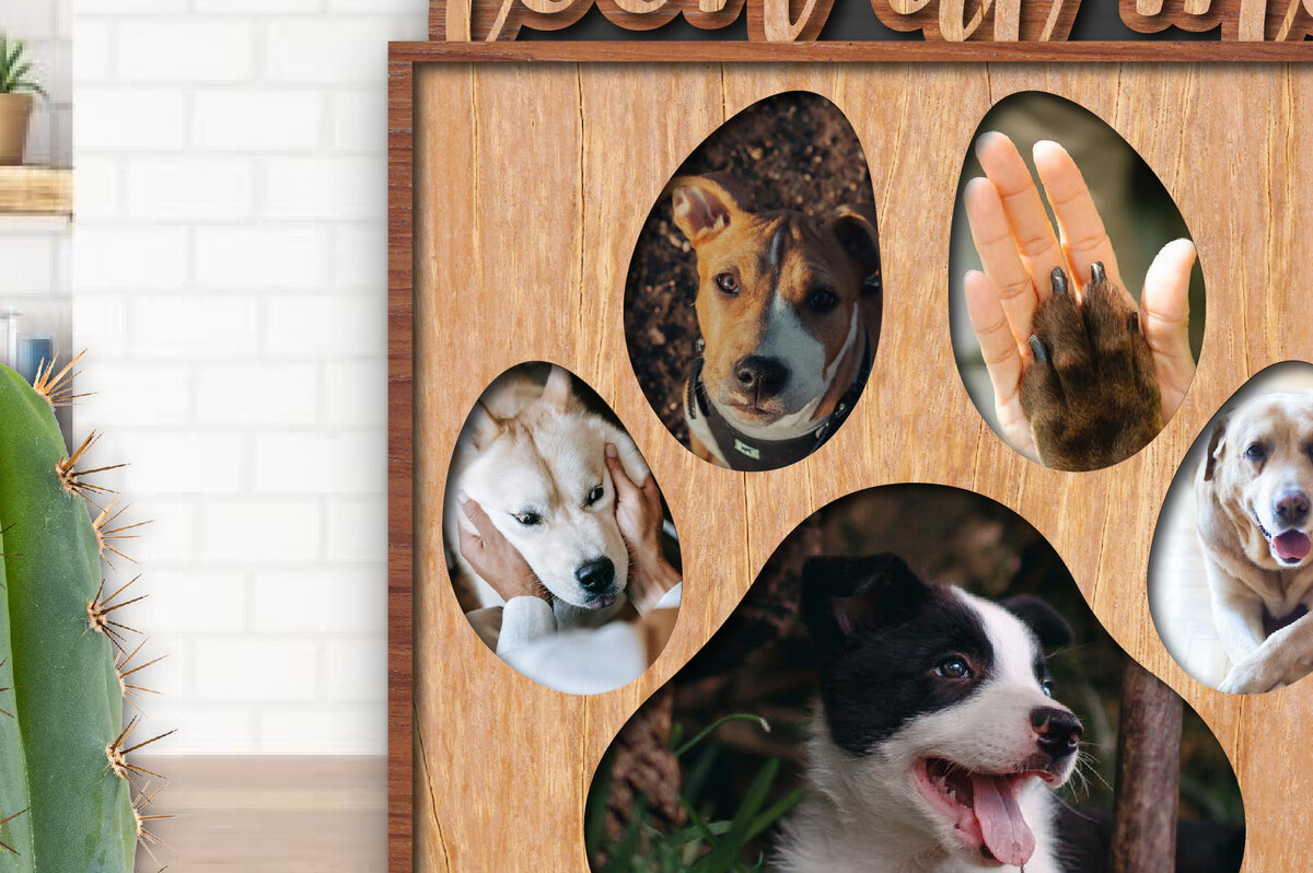 Σετ των 2 Intra απο ξύλο plywood 3mm-4mm πάχος – Paw Look at Me Κορνίζα φωτογραφιών για Dog Lover Δίασταση  20x20 cm INTRAFABR-25853683