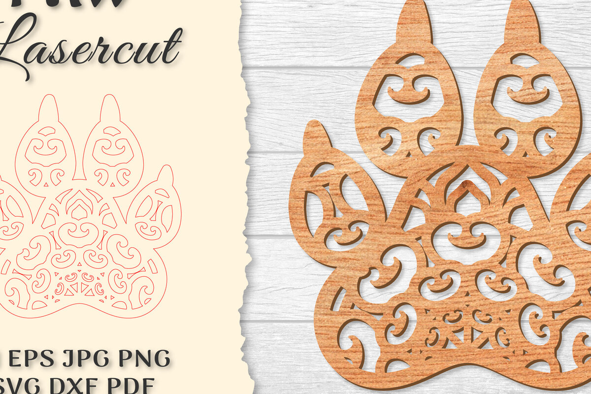 Σετ των 2 Intra απο ξύλο plywood 3mm-4mm πάχος – Paw Mandala Lasercut Δίασταση  20x20 cm INTRAFABR-121332056