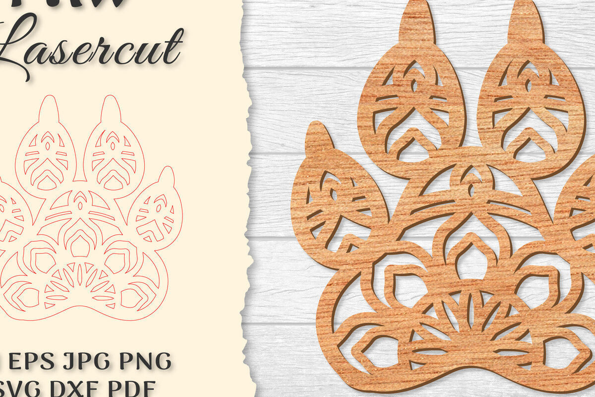 Σετ των 2 Intra απο ξύλο plywood 3mm-4mm πάχος – Paw Mandala Lasercut Δίασταση  20x20 cm INTRAFABR-121332061