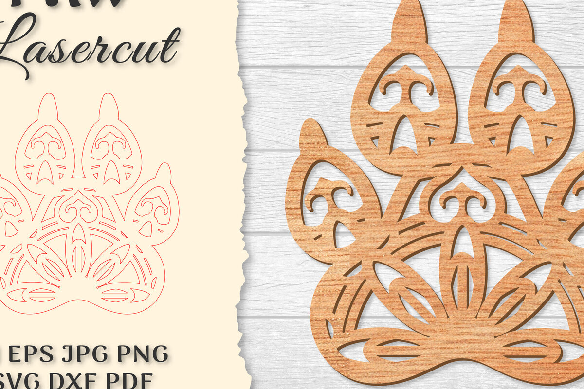 Σετ των 2 Intra απο ξύλο plywood 3mm-4mm πάχος – Paw Mandala Lasercut Δίασταση  20x20 cm INTRAFABR-121332063