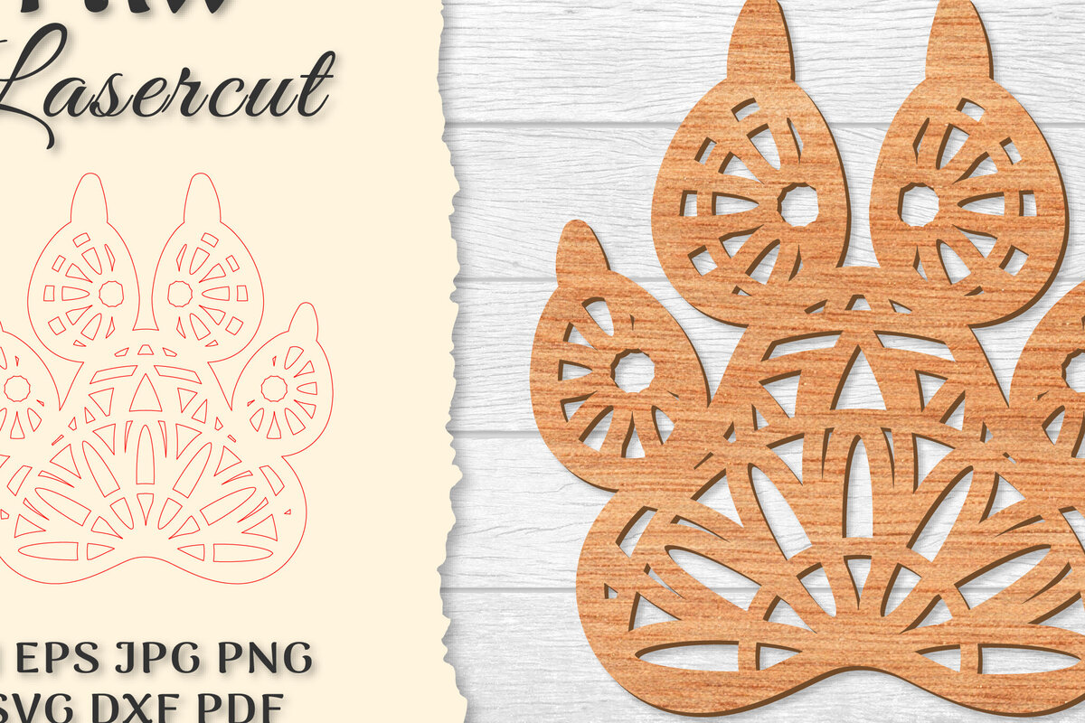 Σετ των 2 Intra απο ξύλο plywood 3mm-4mm πάχος – Paw Mandala Lasercut Δίασταση  20x20 cm INTRAFABR-121332075