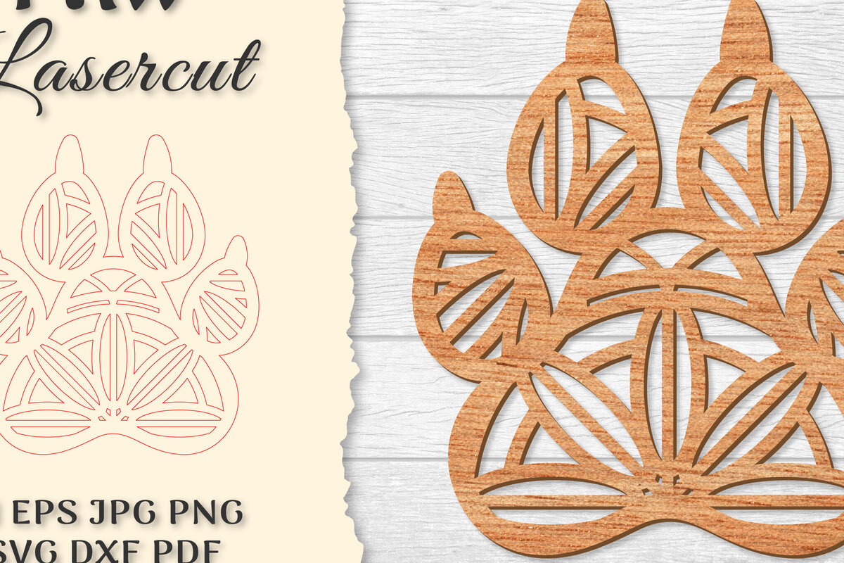 Σετ των 2 Intra απο ξύλο plywood 3mm-4mm πάχος – Paw Mandala Lasercut Δίασταση  20x20 cm INTRAFABR-121332070