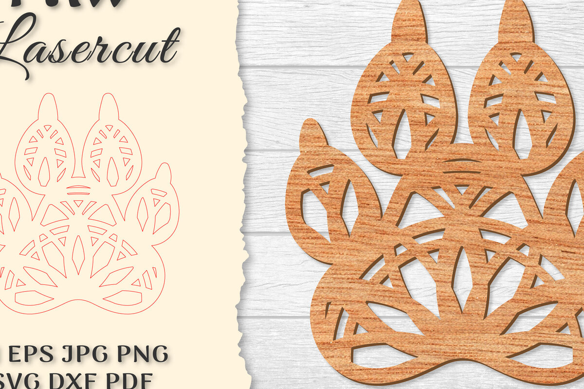 Σετ των 2 Intra απο ξύλο plywood 3mm-4mm πάχος – Paw Mandala Lasercut Δίασταση  20x20 cm INTRAFABR-121332082