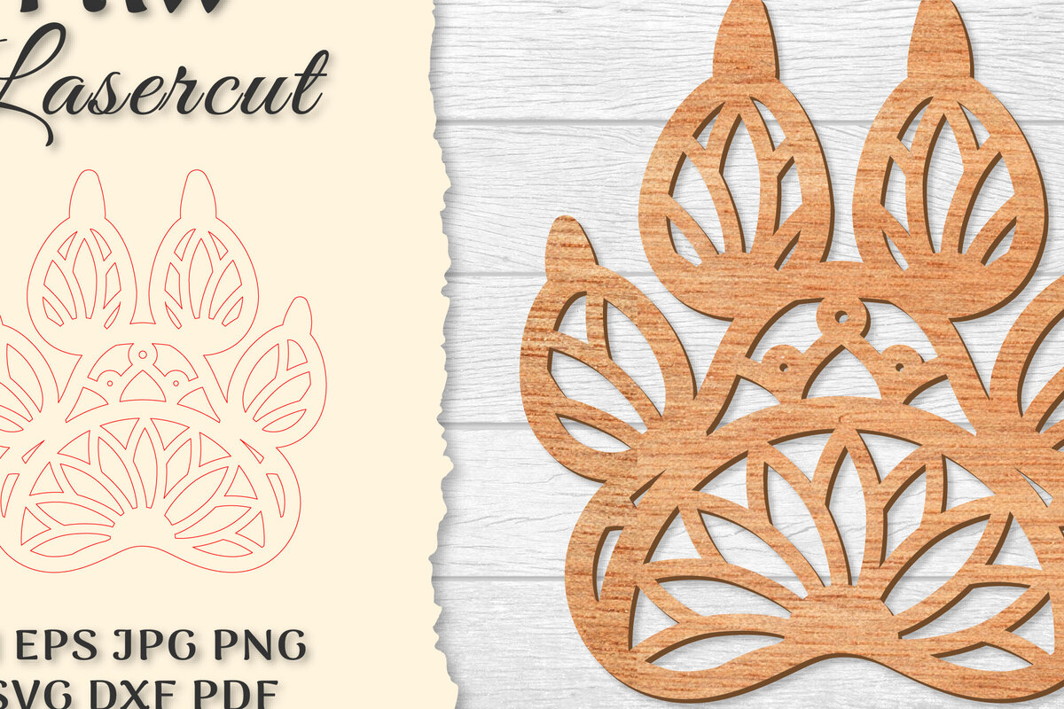 Σετ των 2 Intra απο ξύλο plywood 3mm-4mm πάχος – Paw Mandala Lasercut Δίασταση  20x20 cm INTRAFABR-121332087