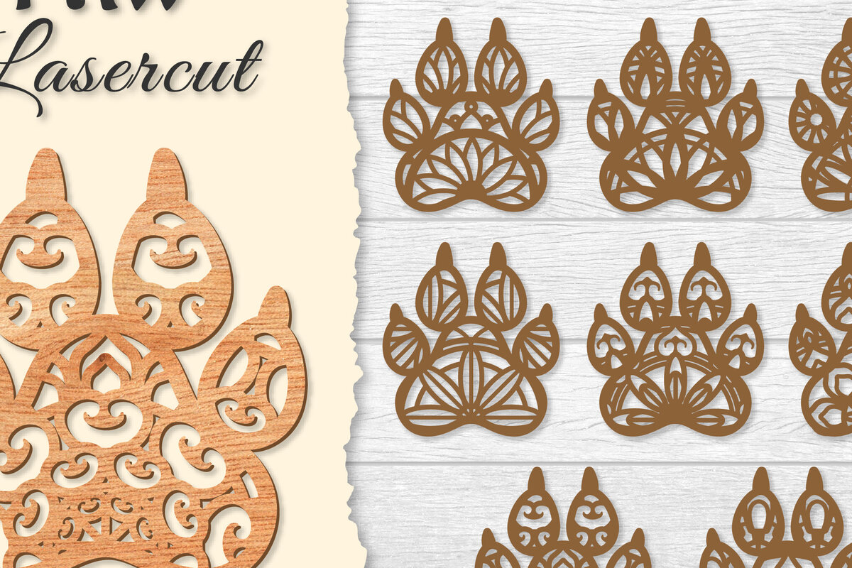 Σετ των 2 Intra απο ξύλο plywood 3mm-4mm πάχος – ΔΕΜΑΤΑ Paw Mandala Lasercut Δίασταση  20x20 cm INTRAFABR-121332051